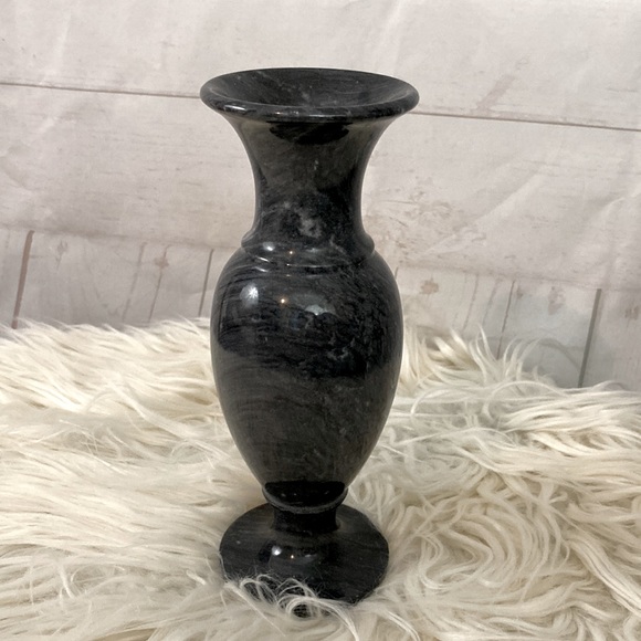 Black-Gray Marble Onyx Stone Carved Vase - Picture 2 of 11